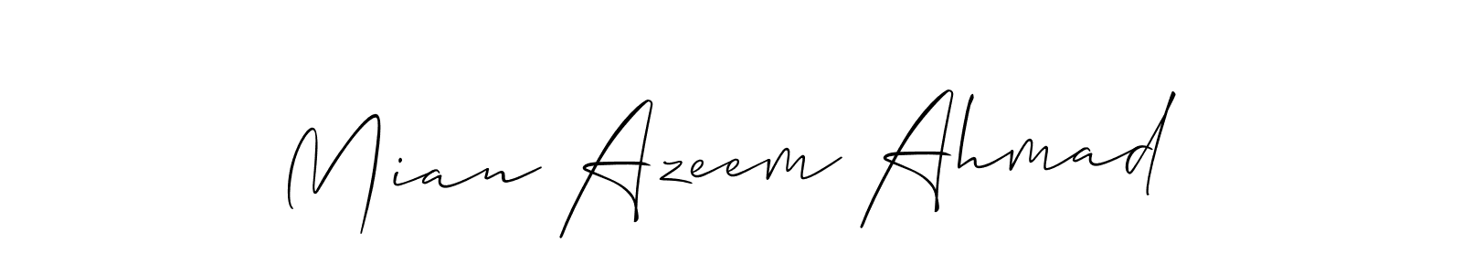 Allison_Script is a professional signature style that is perfect for those who want to add a touch of class to their signature. It is also a great choice for those who want to make their signature more unique. Get Mian Azeem Ahmad name to fancy signature for free. Mian Azeem Ahmad signature style 2 images and pictures png