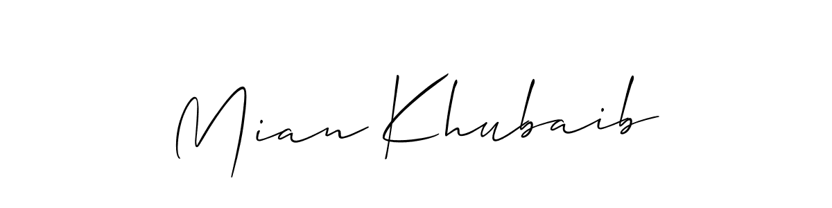 Allison_Script is a professional signature style that is perfect for those who want to add a touch of class to their signature. It is also a great choice for those who want to make their signature more unique. Get Mian Khubaib name to fancy signature for free. Mian Khubaib signature style 2 images and pictures png