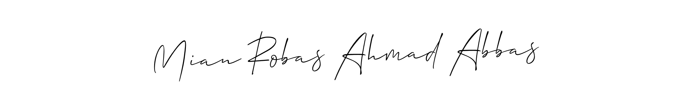 Make a beautiful signature design for name Mian Robas Ahmad Abbas. With this signature (Allison_Script) style, you can create a handwritten signature for free. Mian Robas Ahmad Abbas signature style 2 images and pictures png