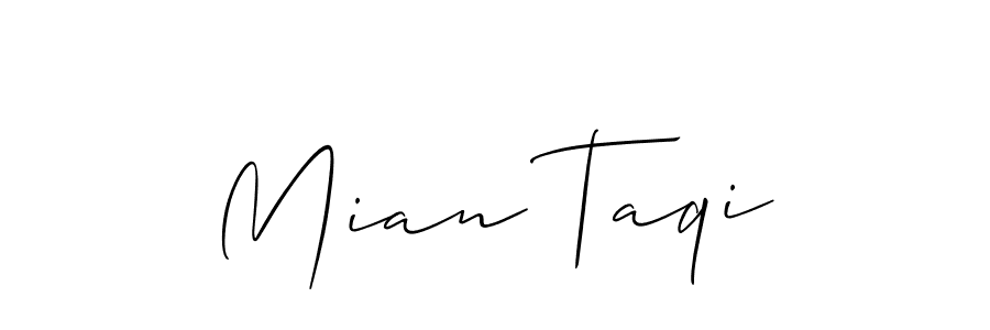 if you are searching for the best signature style for your name Mian Taqi. so please give up your signature search. here we have designed multiple signature styles  using Allison_Script. Mian Taqi signature style 2 images and pictures png