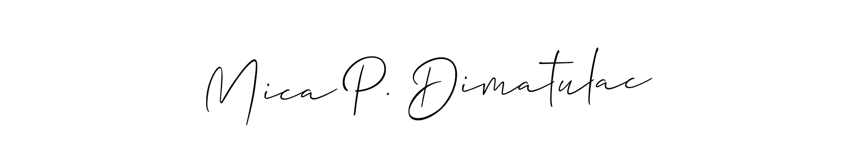 This is the best signature style for the Mica P. Dimatulac name. Also you like these signature font (Allison_Script). Mix name signature. Mica P. Dimatulac signature style 2 images and pictures png