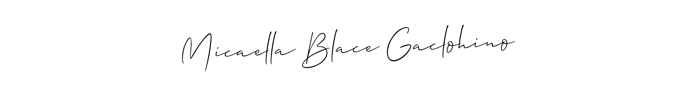 Make a beautiful signature design for name Micaella Blace Gaclohino. With this signature (Allison_Script) style, you can create a handwritten signature for free. Micaella Blace Gaclohino signature style 2 images and pictures png