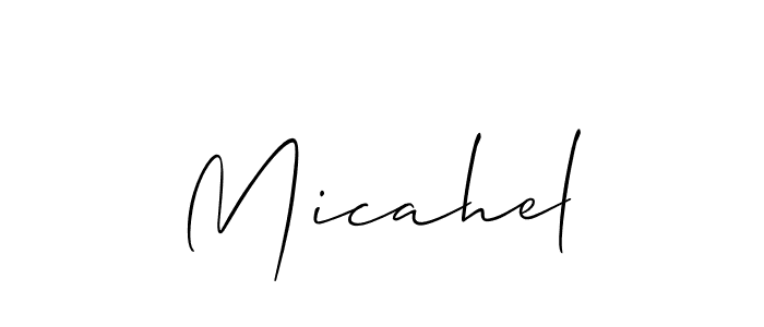 The best way (Allison_Script) to make a short signature is to pick only two or three words in your name. The name Micahel include a total of six letters. For converting this name. Micahel signature style 2 images and pictures png