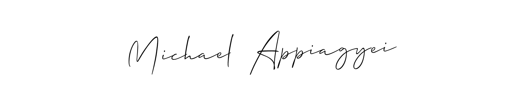 Make a short Michael  Appiagyei signature style. Manage your documents anywhere anytime using Allison_Script. Create and add eSignatures, submit forms, share and send files easily. Michael  Appiagyei signature style 2 images and pictures png