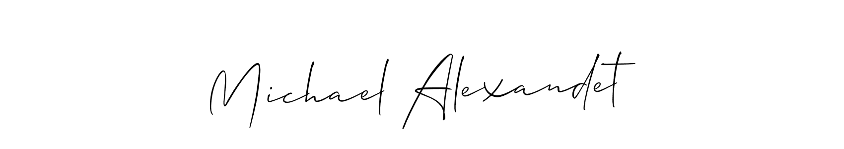 The best way (Allison_Script) to make a short signature is to pick only two or three words in your name. The name Michael Alexandet include a total of six letters. For converting this name. Michael Alexandet signature style 2 images and pictures png