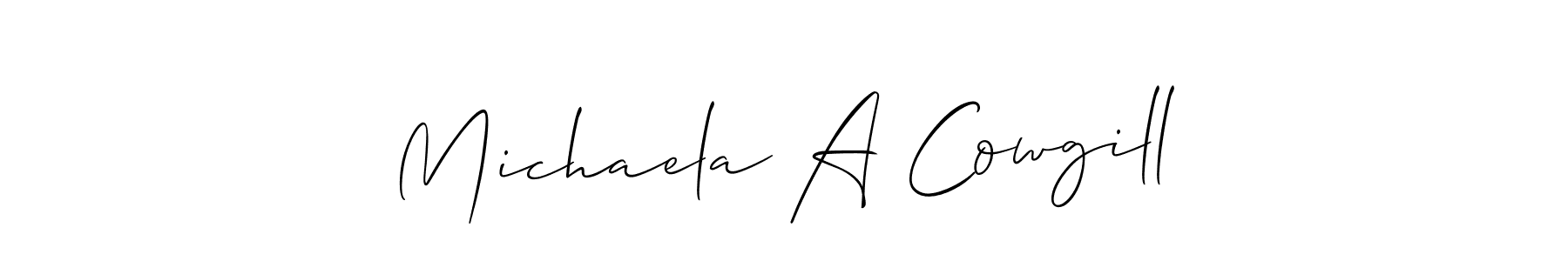 See photos of Michaela A Cowgill official signature by Spectra . Check more albums & portfolios. Read reviews & check more about Allison_Script font. Michaela A Cowgill signature style 2 images and pictures png