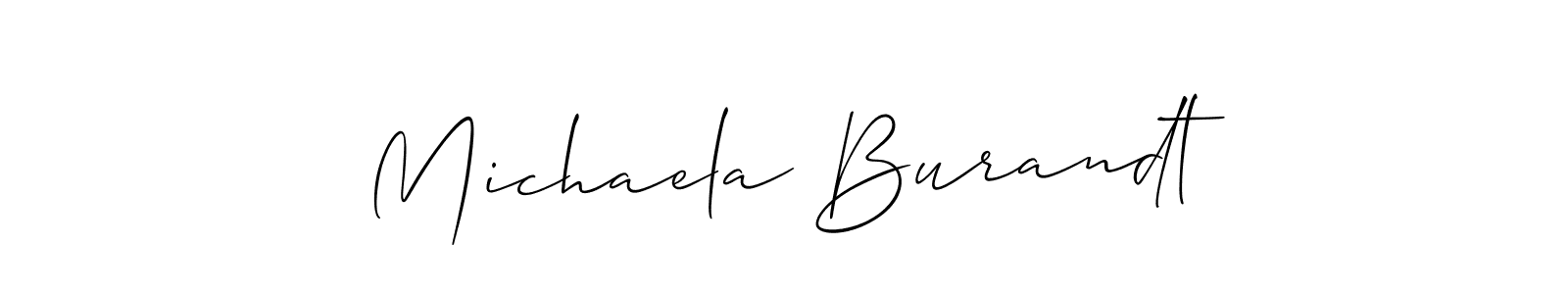 The best way (Allison_Script) to make a short signature is to pick only two or three words in your name. The name Michaela Burandt include a total of six letters. For converting this name. Michaela Burandt signature style 2 images and pictures png