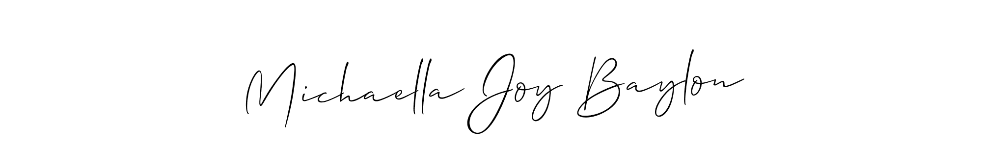 The best way (Allison_Script) to make a short signature is to pick only two or three words in your name. The name Michaella Joy Baylon include a total of six letters. For converting this name. Michaella Joy Baylon signature style 2 images and pictures png