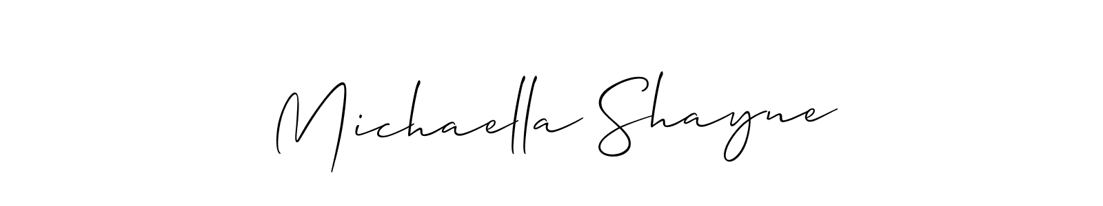 You should practise on your own different ways (Allison_Script) to write your name (Michaella Shayne) in signature. don't let someone else do it for you. Michaella Shayne signature style 2 images and pictures png