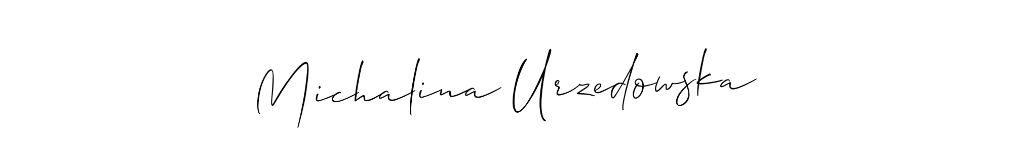 You should practise on your own different ways (Allison_Script) to write your name (Michalina Urzedowska) in signature. don't let someone else do it for you. Michalina Urzedowska signature style 2 images and pictures png