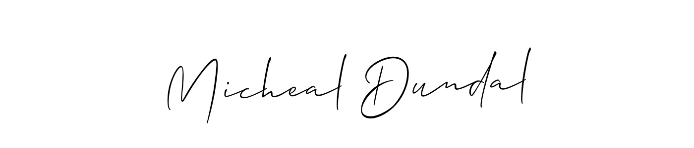 Create a beautiful signature design for name Micheal Dundal. With this signature (Allison_Script) fonts, you can make a handwritten signature for free. Micheal Dundal signature style 2 images and pictures png