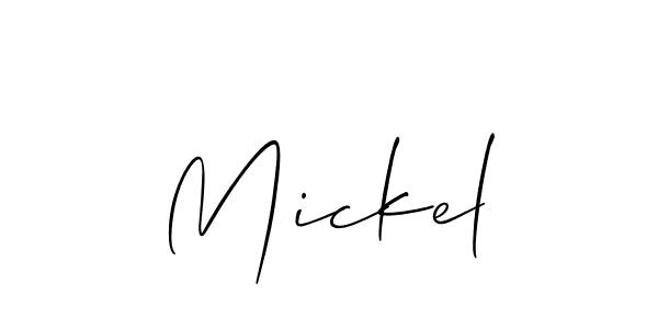 Use a signature maker to create a handwritten signature online. With this signature software, you can design (Allison_Script) your own signature for name Mickel. Mickel signature style 2 images and pictures png