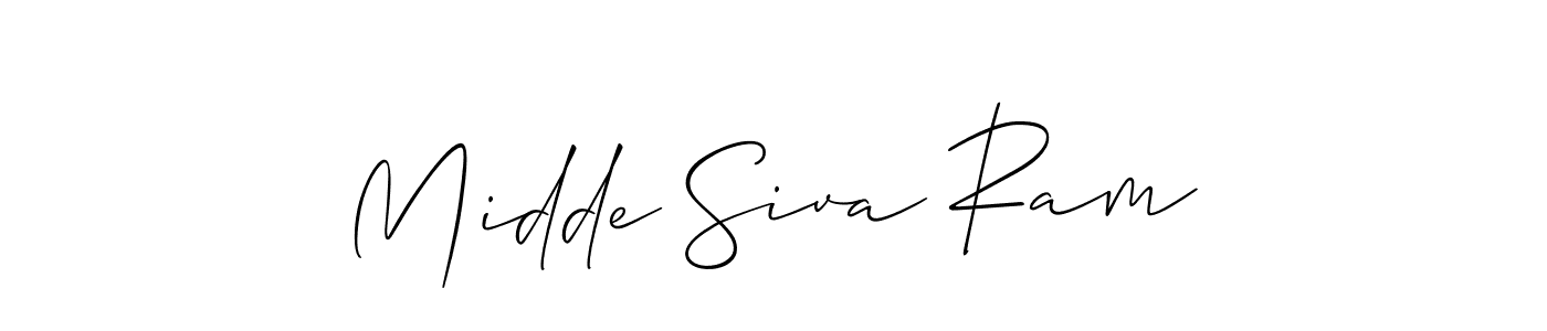 The best way (Allison_Script) to make a short signature is to pick only two or three words in your name. The name Midde Siva Ram include a total of six letters. For converting this name. Midde Siva Ram signature style 2 images and pictures png