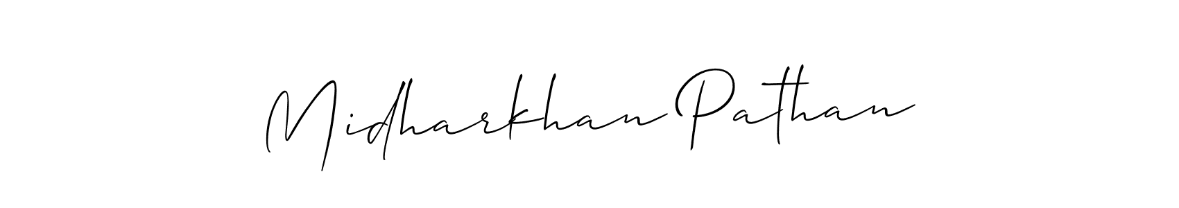 if you are searching for the best signature style for your name Midharkhan Pathan. so please give up your signature search. here we have designed multiple signature styles  using Allison_Script. Midharkhan Pathan signature style 2 images and pictures png