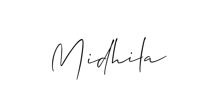 Similarly Allison_Script is the best handwritten signature design. Signature creator online .You can use it as an online autograph creator for name Midhila. Midhila signature style 2 images and pictures png