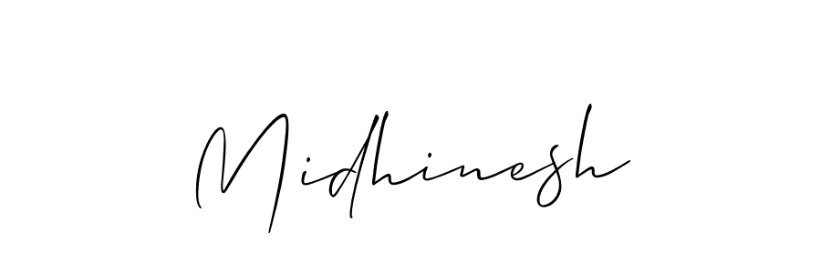 if you are searching for the best signature style for your name Midhinesh. so please give up your signature search. here we have designed multiple signature styles  using Allison_Script. Midhinesh signature style 2 images and pictures png