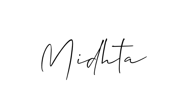 if you are searching for the best signature style for your name Midhta. so please give up your signature search. here we have designed multiple signature styles  using Allison_Script. Midhta signature style 2 images and pictures png