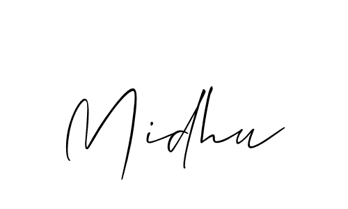 Midhu stylish signature style. Best Handwritten Sign (Allison_Script) for my name. Handwritten Signature Collection Ideas for my name Midhu. Midhu signature style 2 images and pictures png