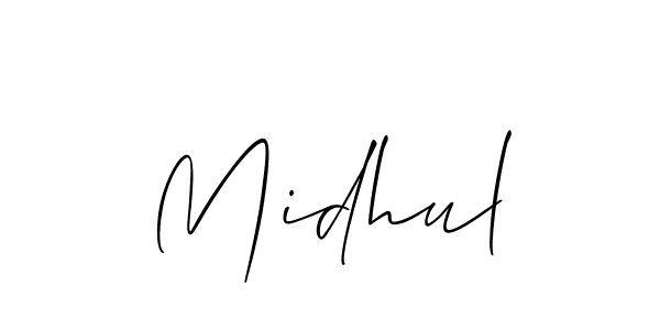 How to Draw Midhul signature style? Allison_Script is a latest design signature styles for name Midhul. Midhul signature style 2 images and pictures png