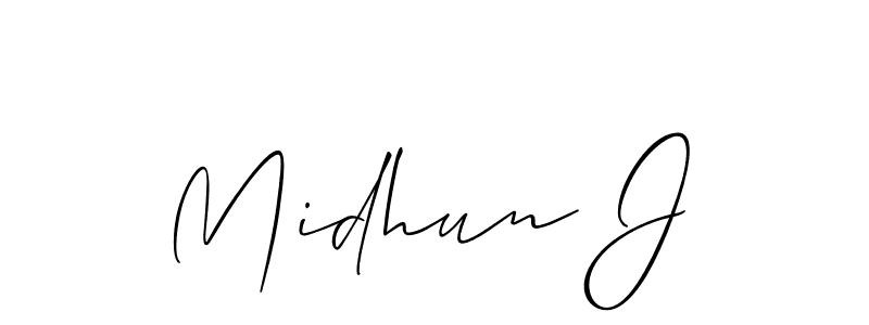 Create a beautiful signature design for name Midhun J. With this signature (Allison_Script) fonts, you can make a handwritten signature for free. Midhun J signature style 2 images and pictures png