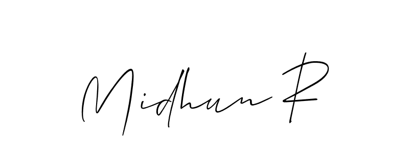 How to make Midhun R name signature. Use Allison_Script style for creating short signs online. This is the latest handwritten sign. Midhun R signature style 2 images and pictures png