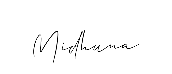 Allison_Script is a professional signature style that is perfect for those who want to add a touch of class to their signature. It is also a great choice for those who want to make their signature more unique. Get Midhuna name to fancy signature for free. Midhuna signature style 2 images and pictures png