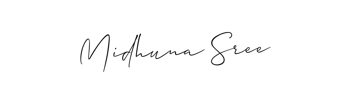 How to make Midhuna Sree signature? Allison_Script is a professional autograph style. Create handwritten signature for Midhuna Sree name. Midhuna Sree signature style 2 images and pictures png