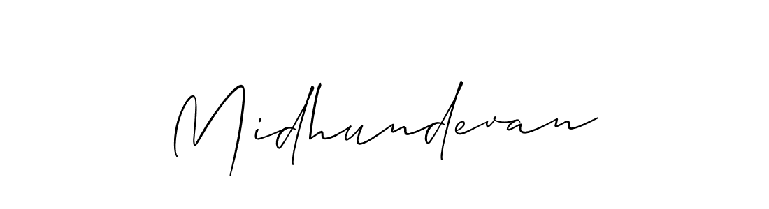 Midhundevan stylish signature style. Best Handwritten Sign (Allison_Script) for my name. Handwritten Signature Collection Ideas for my name Midhundevan. Midhundevan signature style 2 images and pictures png