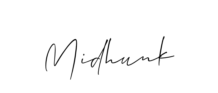 Also You can easily find your signature by using the search form. We will create Midhunk name handwritten signature images for you free of cost using Allison_Script sign style. Midhunk signature style 2 images and pictures png