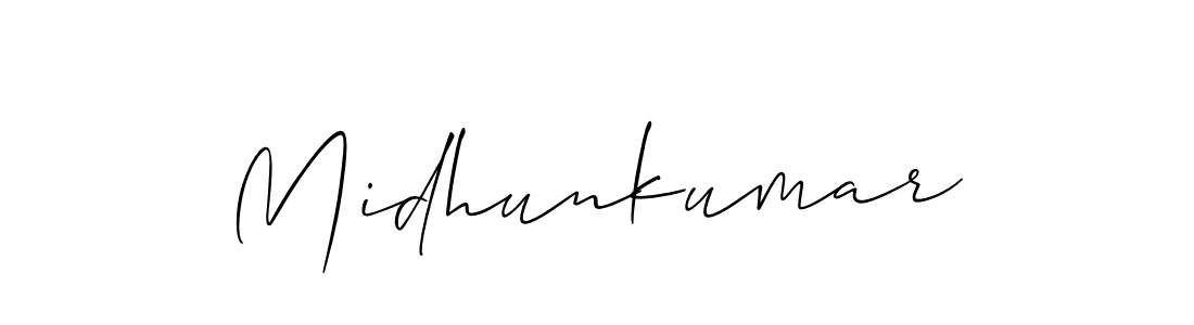 The best way (Allison_Script) to make a short signature is to pick only two or three words in your name. The name Midhunkumar include a total of six letters. For converting this name. Midhunkumar signature style 2 images and pictures png