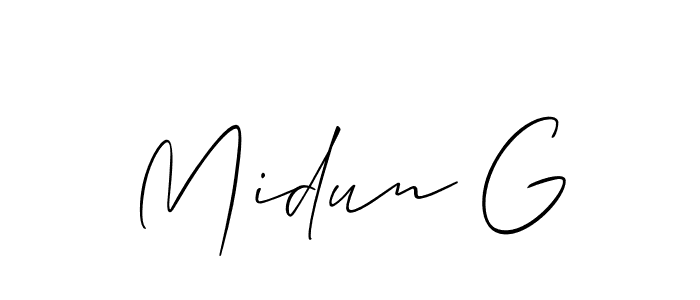 How to make Midun G name signature. Use Allison_Script style for creating short signs online. This is the latest handwritten sign. Midun G signature style 2 images and pictures png