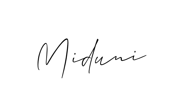 Allison_Script is a professional signature style that is perfect for those who want to add a touch of class to their signature. It is also a great choice for those who want to make their signature more unique. Get Miduni name to fancy signature for free. Miduni signature style 2 images and pictures png