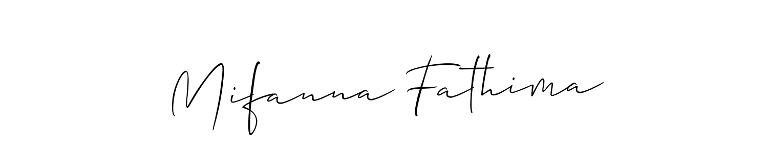 Design your own signature with our free online signature maker. With this signature software, you can create a handwritten (Allison_Script) signature for name Mifanna Fathima. Mifanna Fathima signature style 2 images and pictures png