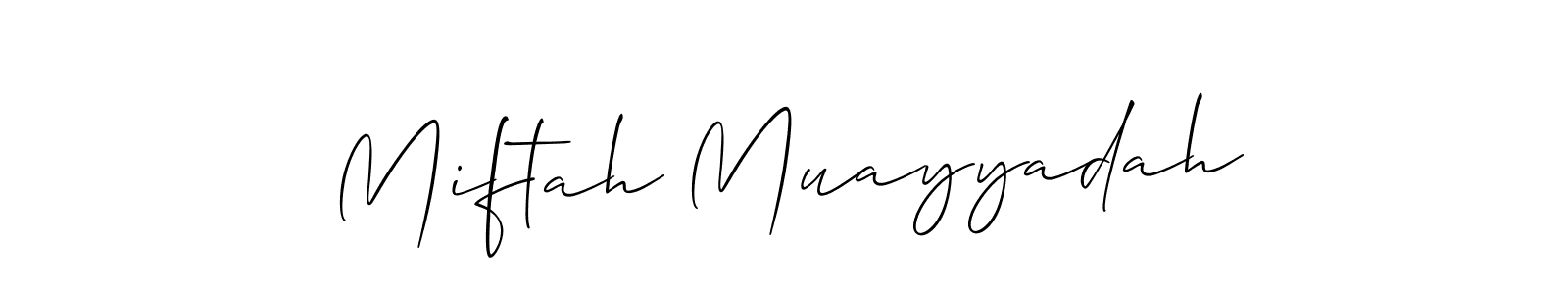 How to Draw Miftah Muayyadah signature style? Allison_Script is a latest design signature styles for name Miftah Muayyadah. Miftah Muayyadah signature style 2 images and pictures png