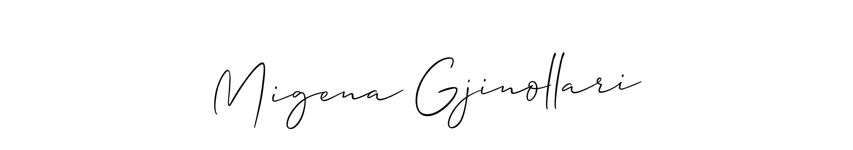 Make a short Migena Gjinollari signature style. Manage your documents anywhere anytime using Allison_Script. Create and add eSignatures, submit forms, share and send files easily. Migena Gjinollari signature style 2 images and pictures png