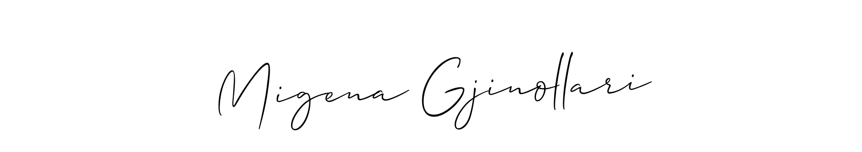 if you are searching for the best signature style for your name Migena Gjinollari. so please give up your signature search. here we have designed multiple signature styles  using Allison_Script. Migena Gjinollari signature style 2 images and pictures png