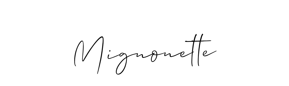 It looks lik you need a new signature style for name Mignonette. Design unique handwritten (Allison_Script) signature with our free signature maker in just a few clicks. Mignonette signature style 2 images and pictures png