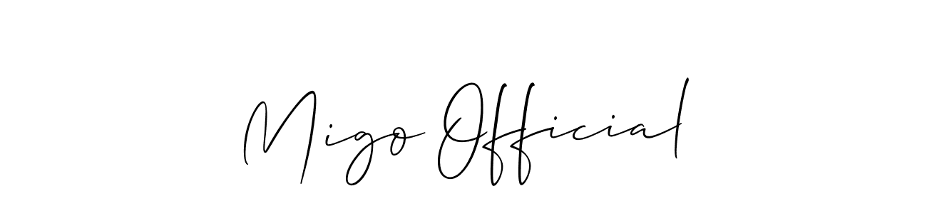 Migo Official stylish signature style. Best Handwritten Sign (Allison_Script) for my name. Handwritten Signature Collection Ideas for my name Migo Official. Migo Official signature style 2 images and pictures png
