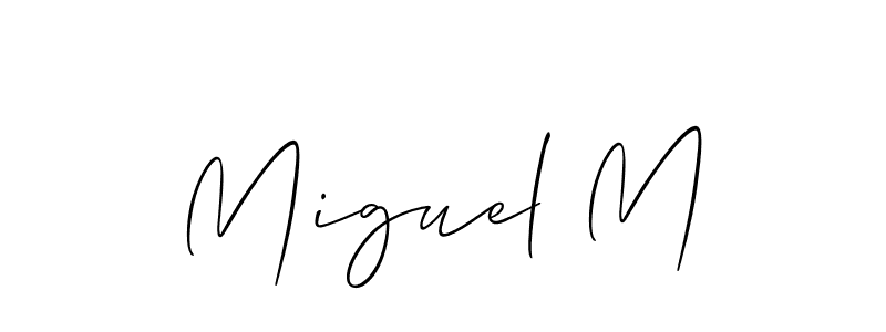 if you are searching for the best signature style for your name Miguel M. so please give up your signature search. here we have designed multiple signature styles  using Allison_Script. Miguel M signature style 2 images and pictures png