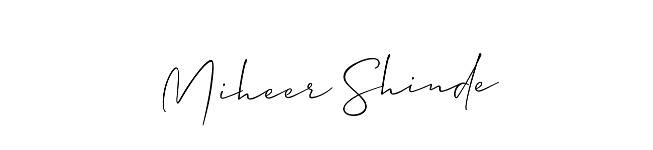 Make a beautiful signature design for name Miheer Shinde. With this signature (Allison_Script) style, you can create a handwritten signature for free. Miheer Shinde signature style 2 images and pictures png