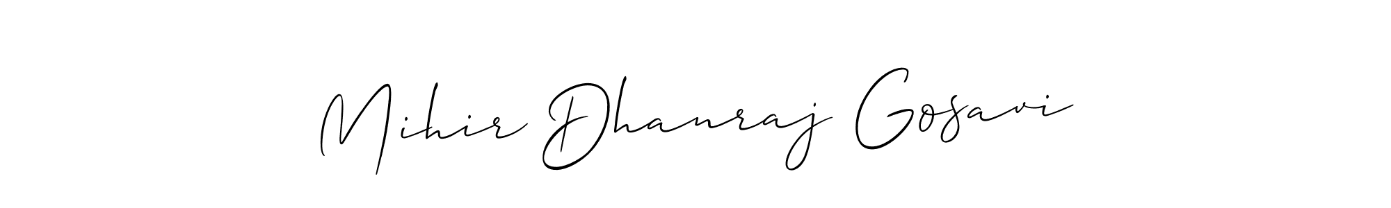 The best way (Allison_Script) to make a short signature is to pick only two or three words in your name. The name Mihir Dhanraj Gosavi include a total of six letters. For converting this name. Mihir Dhanraj Gosavi signature style 2 images and pictures png