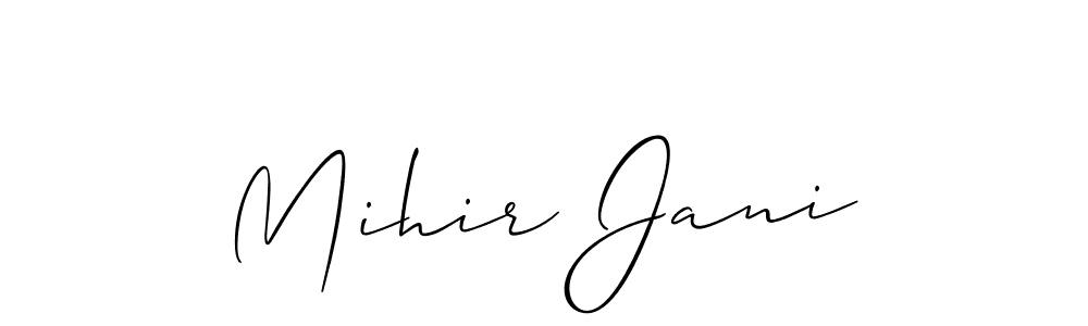 The best way (Allison_Script) to make a short signature is to pick only two or three words in your name. The name Mihir Jani include a total of six letters. For converting this name. Mihir Jani signature style 2 images and pictures png