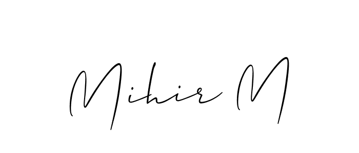 Also You can easily find your signature by using the search form. We will create Mihir M name handwritten signature images for you free of cost using Allison_Script sign style. Mihir M signature style 2 images and pictures png