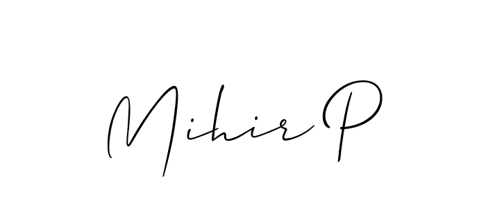 How to make Mihir P name signature. Use Allison_Script style for creating short signs online. This is the latest handwritten sign. Mihir P signature style 2 images and pictures png