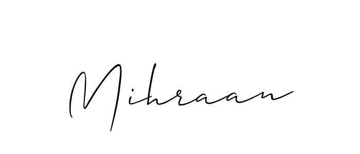 The best way (Allison_Script) to make a short signature is to pick only two or three words in your name. The name Mihraan include a total of six letters. For converting this name. Mihraan signature style 2 images and pictures png