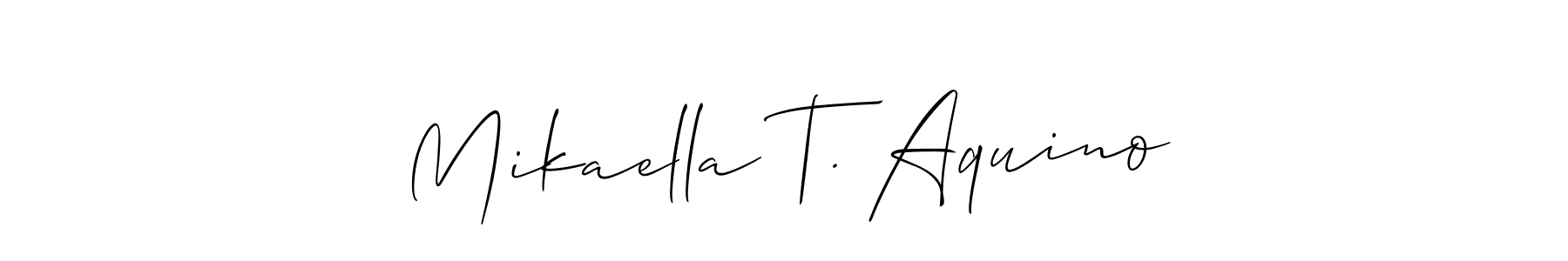 Use a signature maker to create a handwritten signature online. With this signature software, you can design (Allison_Script) your own signature for name Mikaella T. Aquino. Mikaella T. Aquino signature style 2 images and pictures png