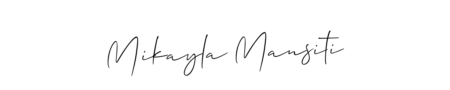 Also we have Mikayla Mansiti name is the best signature style. Create professional handwritten signature collection using Allison_Script autograph style. Mikayla Mansiti signature style 2 images and pictures png