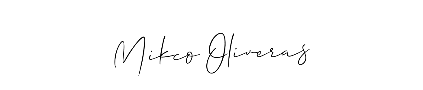 The best way (Allison_Script) to make a short signature is to pick only two or three words in your name. The name Mikco Oliveras include a total of six letters. For converting this name. Mikco Oliveras signature style 2 images and pictures png