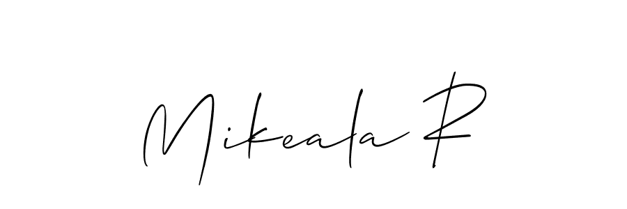 How to make Mikeala R name signature. Use Allison_Script style for creating short signs online. This is the latest handwritten sign. Mikeala R signature style 2 images and pictures png