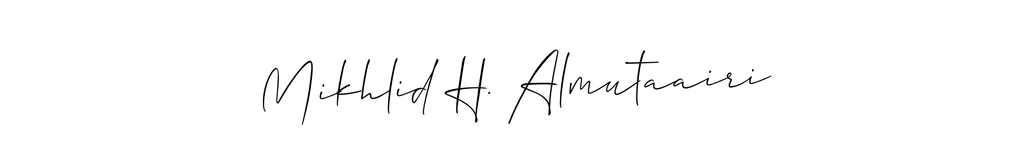 This is the best signature style for the Mikhlid H. Almutaairi name. Also you like these signature font (Allison_Script). Mix name signature. Mikhlid H. Almutaairi signature style 2 images and pictures png